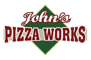 Logo for John's Pizza Works in Mammoth Lakes; Pizza parlor and western-style sports tavern.